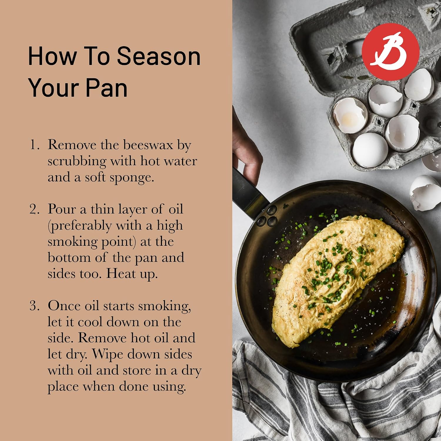 de Buyer MINERAL B Carbon Steel Fry Pan - 14' Diameter, 10.25' Cooking Surface - Ideal for Searing, Sauteing & Reheating - Naturally Non-Stick Finish - Made in France