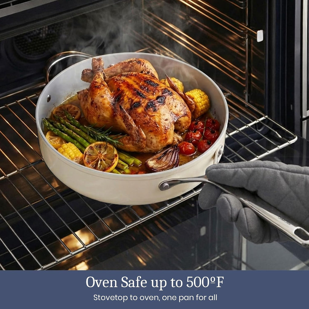 CookinCraze Ceramic Cookware Set, Pots and Pans Set Nonstick with Lid PFAS & PFOA Free, Induction Compatible Oven Safe Up to 500°F Even Heat Distribution, Cream