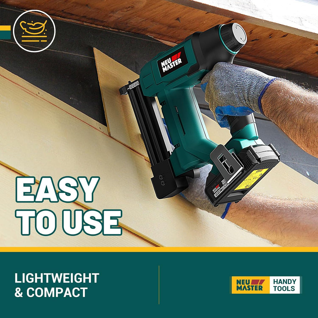NEU MASTER Nail Gun Cordless with Battery Powered - 18 Gauge 2 in 1 Brad Nailer/Staple Gun, 20V Max. 2.0Ah Battery & Charger, 800 Nails & 200 Staples Included