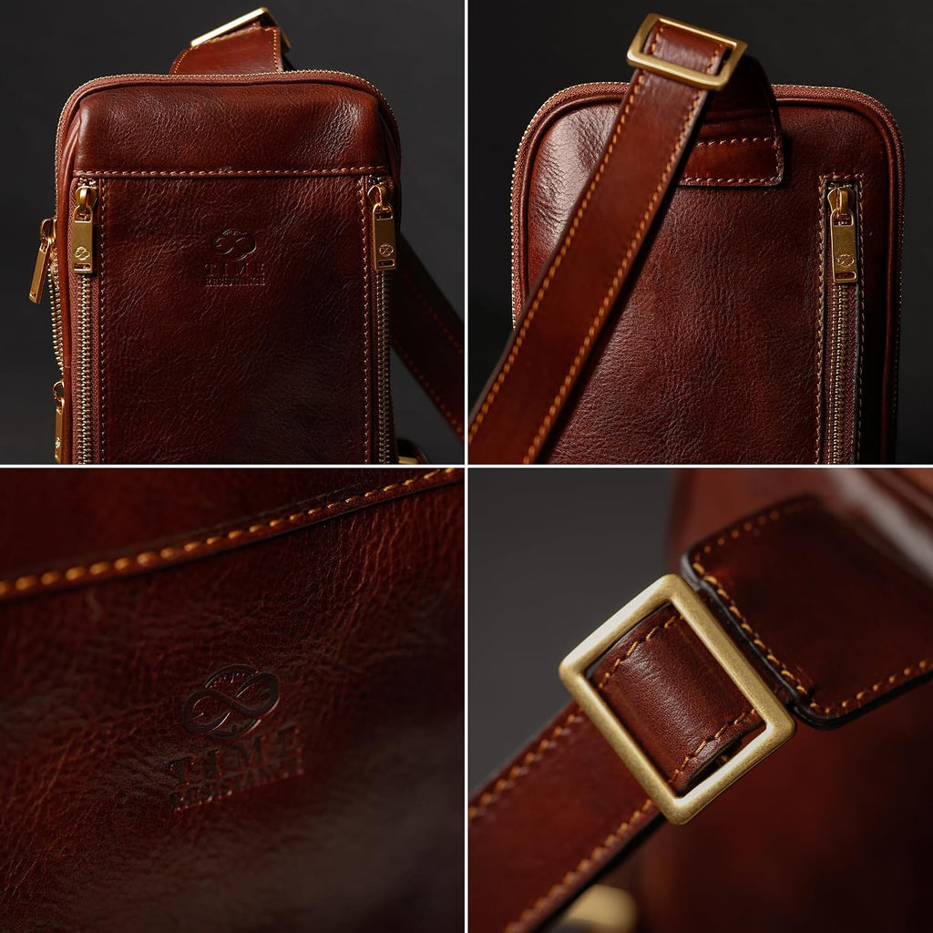 Time Resistance Leather Crossbody Bag - Brown Sling Bag - Messenger Bag for Men and Women - Handmade Shoulder Bag Backpack | Handmade