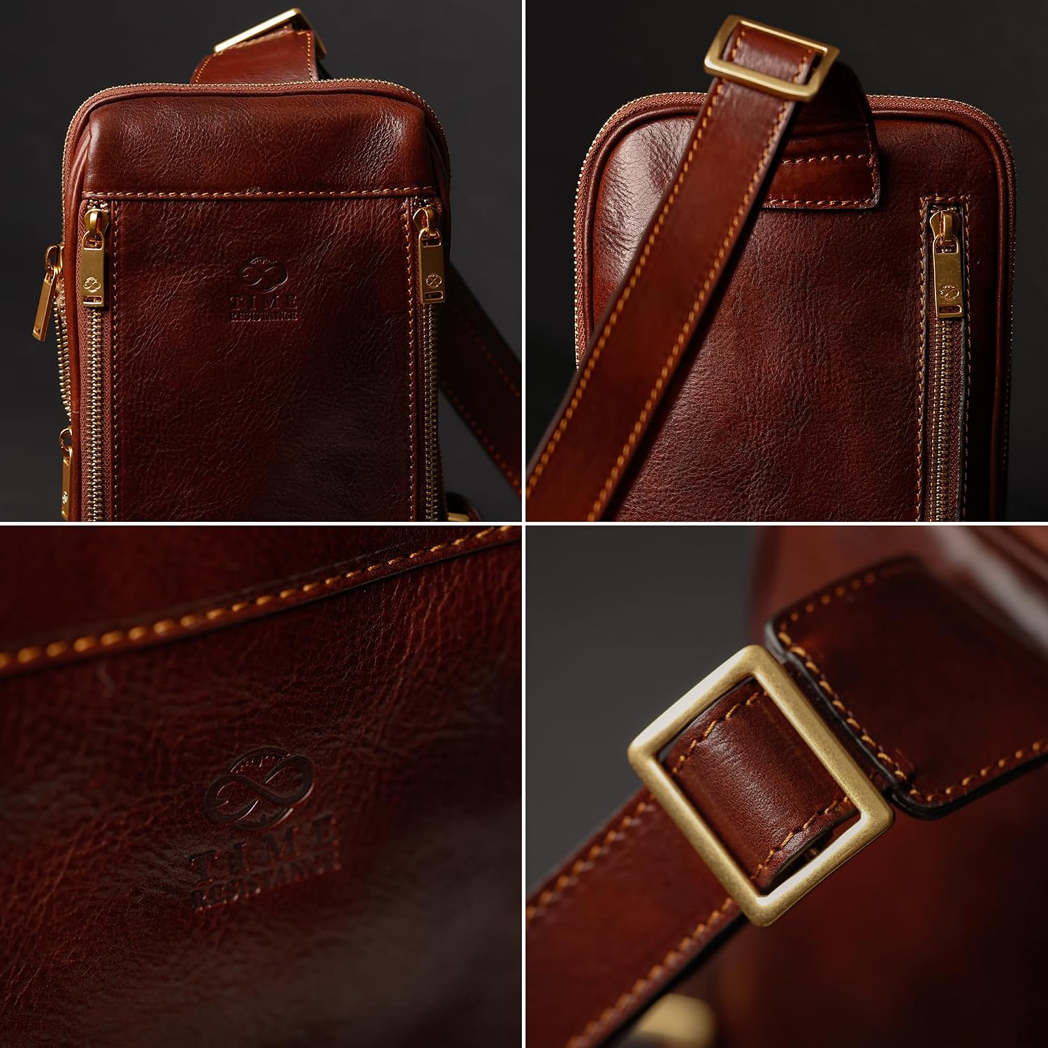 Time Resistance Leather Crossbody Bag - Brown Sling Bag - Messenger Bag for Men and Women - Handmade Shoulder Bag Backpack | Handmade