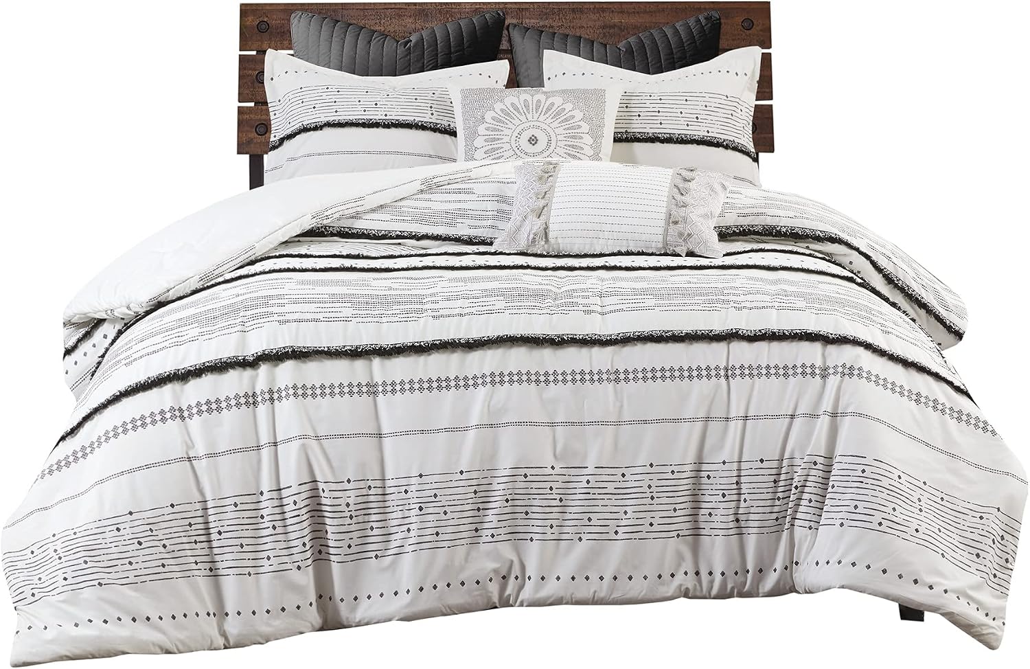 INK+IVY Luxurious Cotton-Bedding Set - Mid Century Trendy Geometric Design, All Season Cozy-Cover With Matching-Shams, King/Cal King, Nea Trims Black/Multi