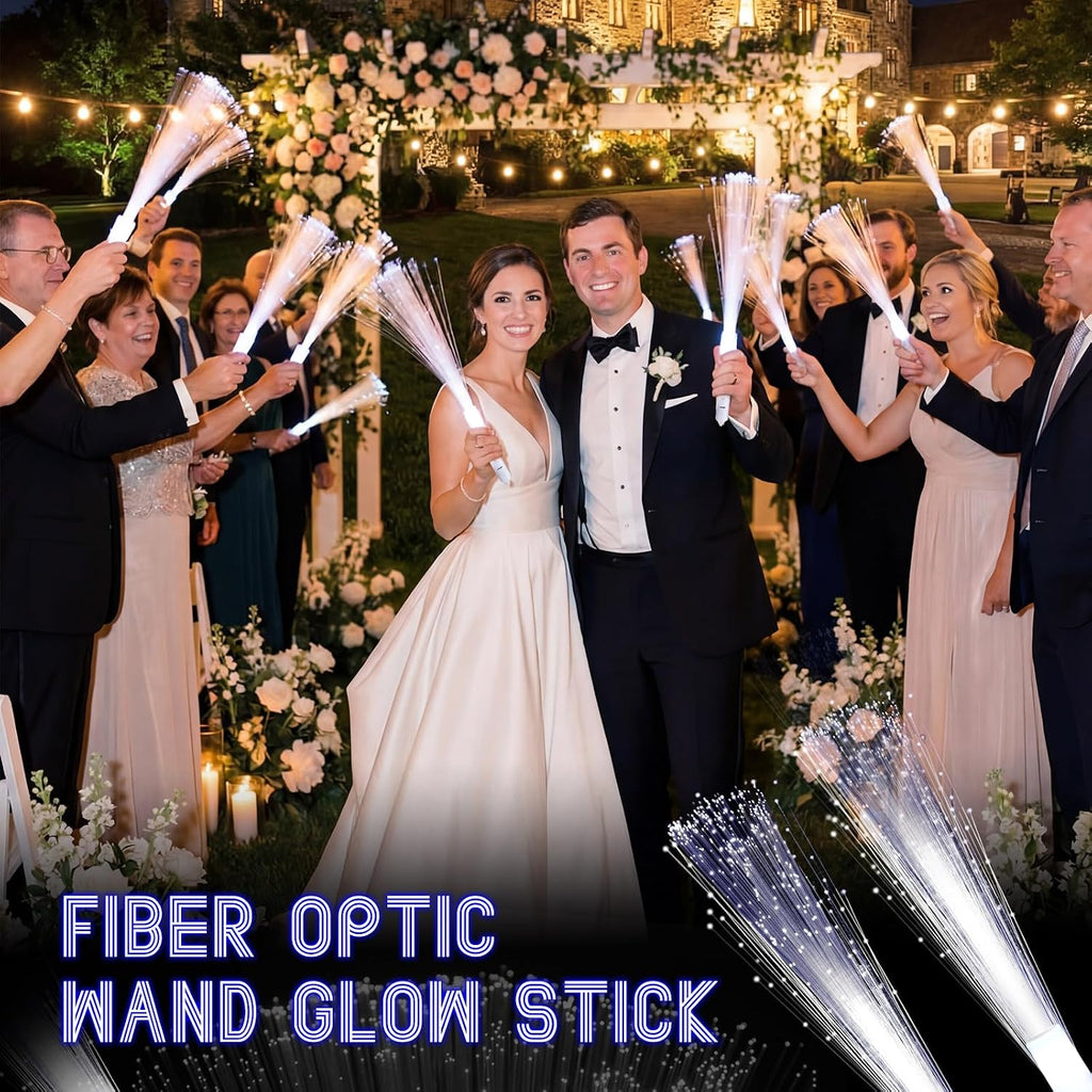 Jecery 180 Pieces White Fiber Optic Wands Bulk LED Wedding Sparklers Send off Light up Wand Sticks with 3 Modes Flashing for Bridal Shower Reception Birthday Glow in the Dark Party Favors Supplies