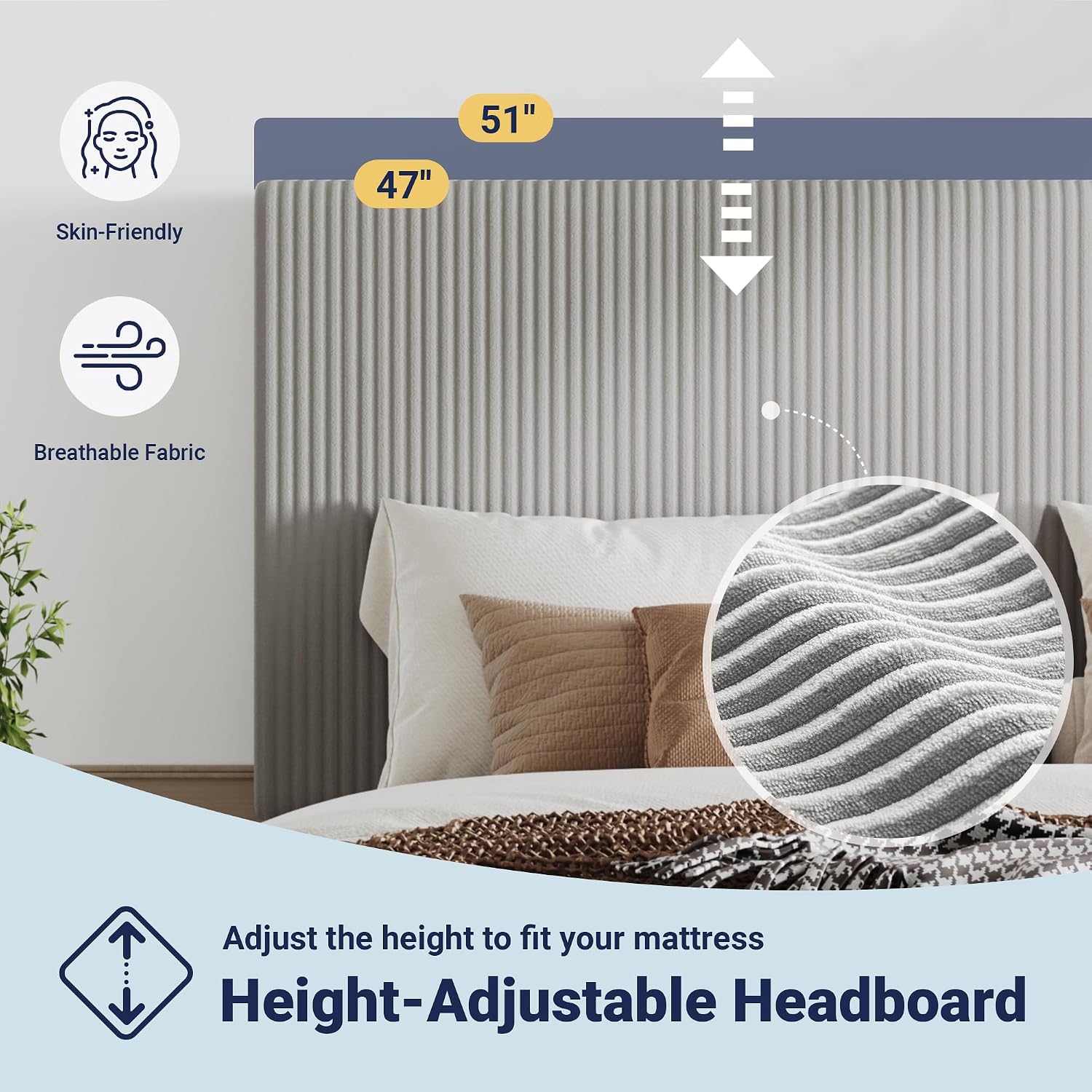 Allewie Queen Size Upholstered Bed Frame with Vertical Channel Tufted Headboard, Soft Corduroy Fabric Platform Bed, Strong Wooden Slats Support, Easy Assembly, No Box Spring Needed, Light Grey