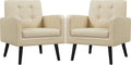 Yaheetech Mid-Century Accent Chairs, PU Leather Modern Upholstered Living Room Chair, Cozy Armchair Button Tufted Back and Wood Legs for Bedroom/Office/Cafe Beige 2PCS