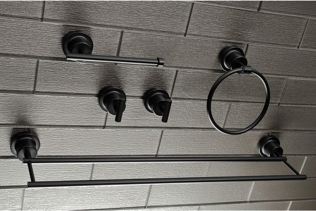 Kingston Brass BAH8213478MB Concord 5-Piece 24-Inch Dual Towel Bar Bathroom Accessory Set in Matte Black