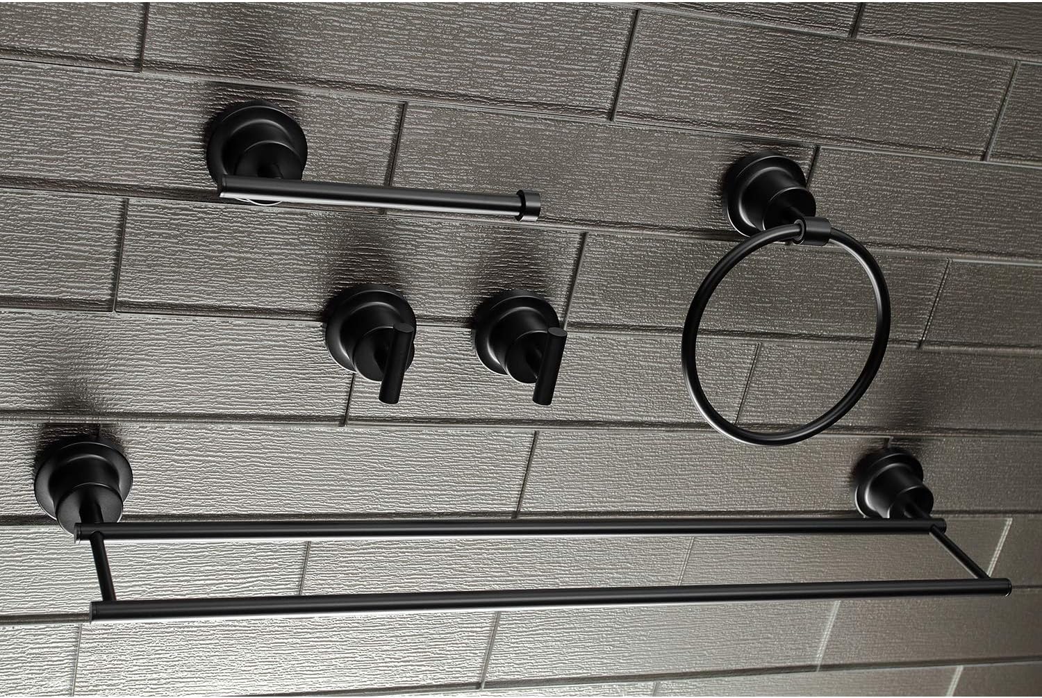 Kingston Brass BAH8213478MB Concord 5-Piece 24-Inch Dual Towel Bar Bathroom Accessory Set in Matte Black