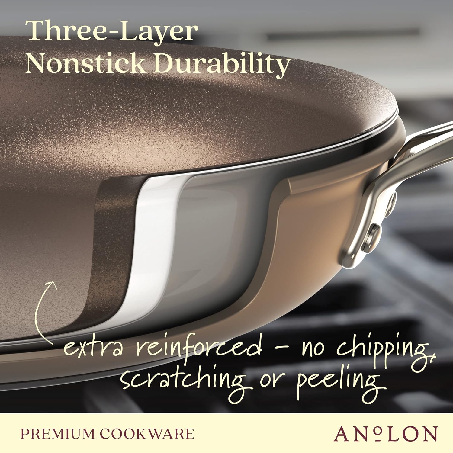 Anolon Ascend Hard Anodized Nonstick Cookware/Pots and Pans Set - Good for All Stovetops (Gas, Glass Top, Electric & Induction), Dishwasher & Oven Safe with Stainless Steel Handles, 10 Piece - Bronze