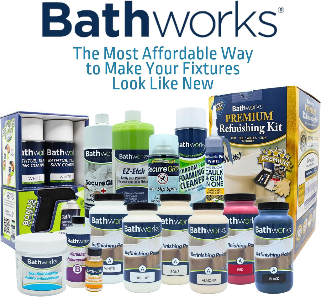 Bathworks DIY Bathtub Refinishing Combo Kit – White – Includes Tub & Tile Coating, Chip Repair Filler, and Non-Slip Additive – For Bathtubs, Tile, Showers & Wall Surrounds – High Gloss Finish, 24-Hour Dry Time