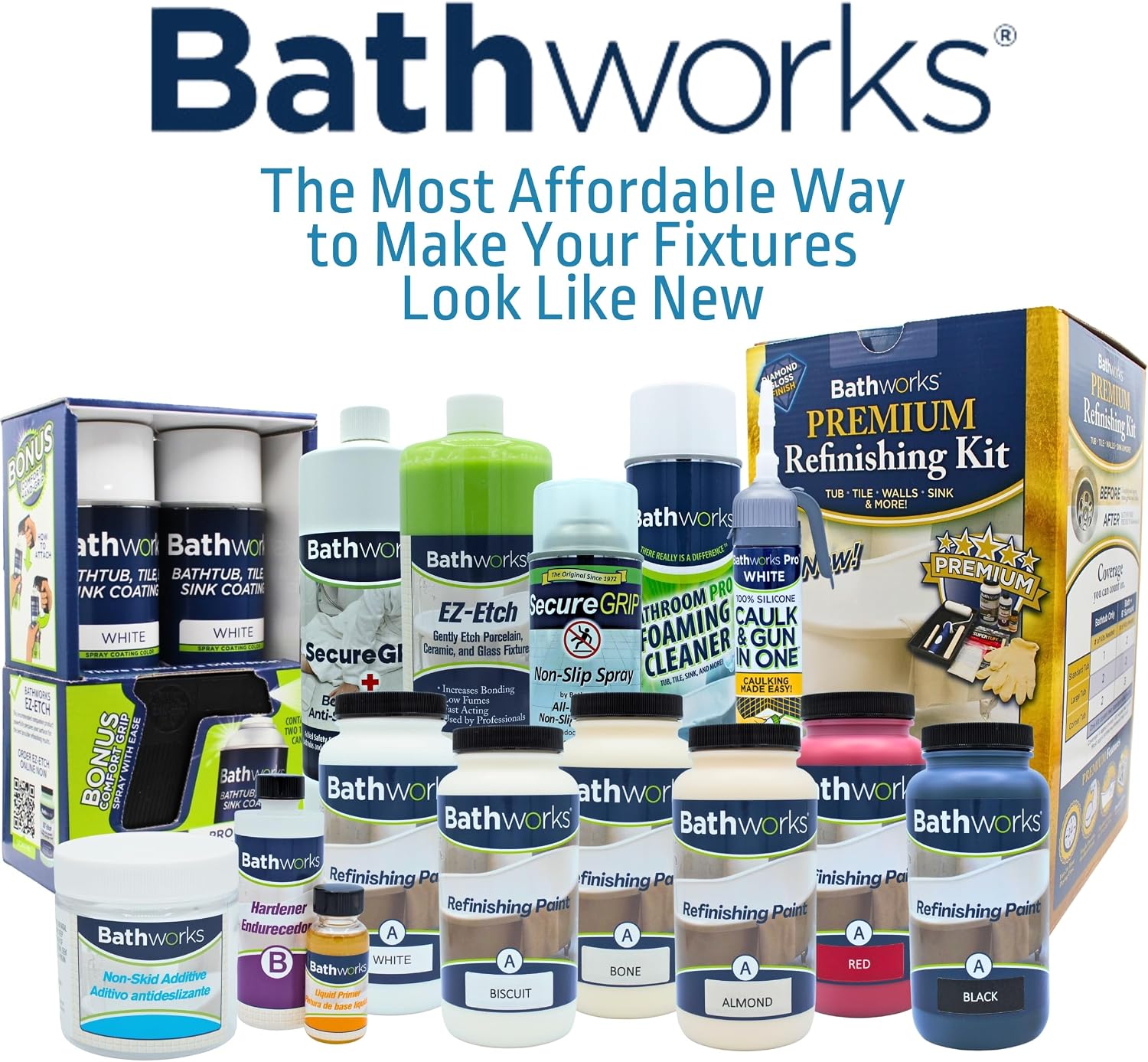 Bathworks DIY Bathtub Refinishing Combo Kit – White – Includes Tub & Tile Coating, Chip Repair Filler, and Non-Slip Additive – For Bathtubs, Tile, Showers & Wall Surrounds – High Gloss Finish, 24-Hour Dry Time