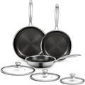 6 Pieces Stainless Steel Frying Pan Set with Lids, Honeycomb Nonstick Frying Pan Set 3 Pcs,Induction Skillet Set Egg Omelette Frying Pan Sets W/Lid, Induction Compatible, PFOA Free