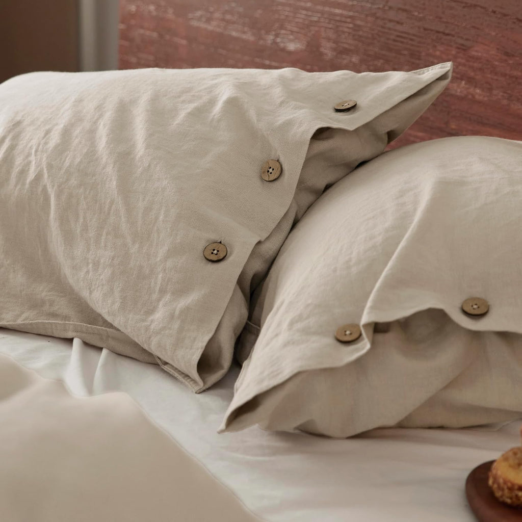 Bedsure Linen Duvet Cover King - Linen Cotton Blend Duvet Cover, PureWoven Cooling & Breathable Bedding Set for Hot Sleepers, Moisture Wicking & Durable Cover Set 3 Piece (Natural Color)