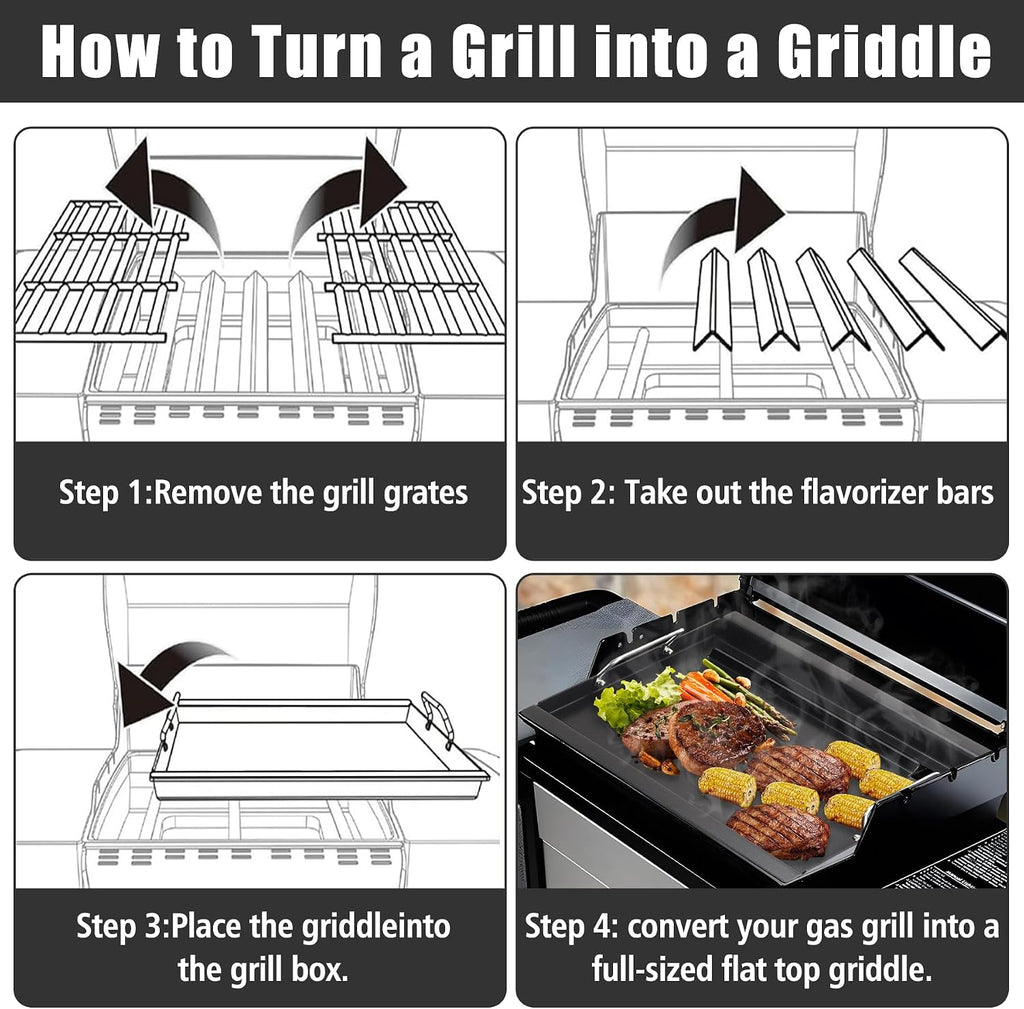 SafBbcue 97888 Full Size Griddle Inserts for Monument 24367 24633 13892 17842 35633 41847NG Grill Flat Top Griddle for Monument Replacemnt Parts 35633G 35633B D405 D425, Carbon Steel