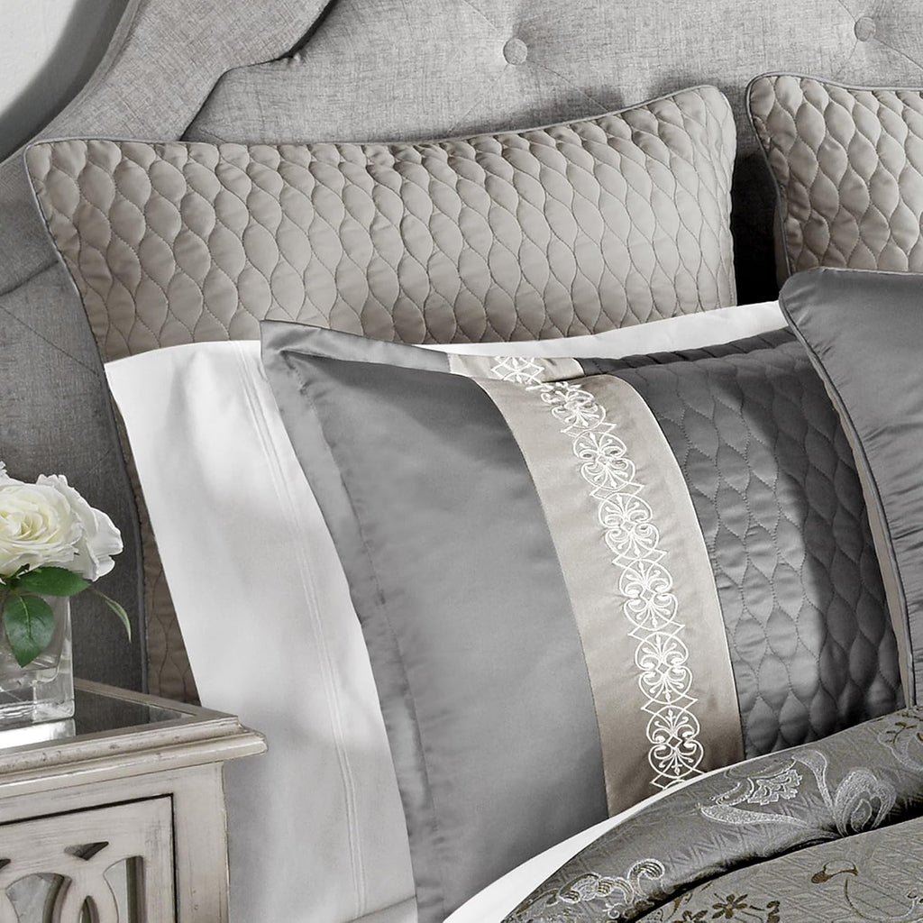Riverbrook Home Elegant Collection Comforter Set, Queen, Kacee - Platinum, 12-Piece Set