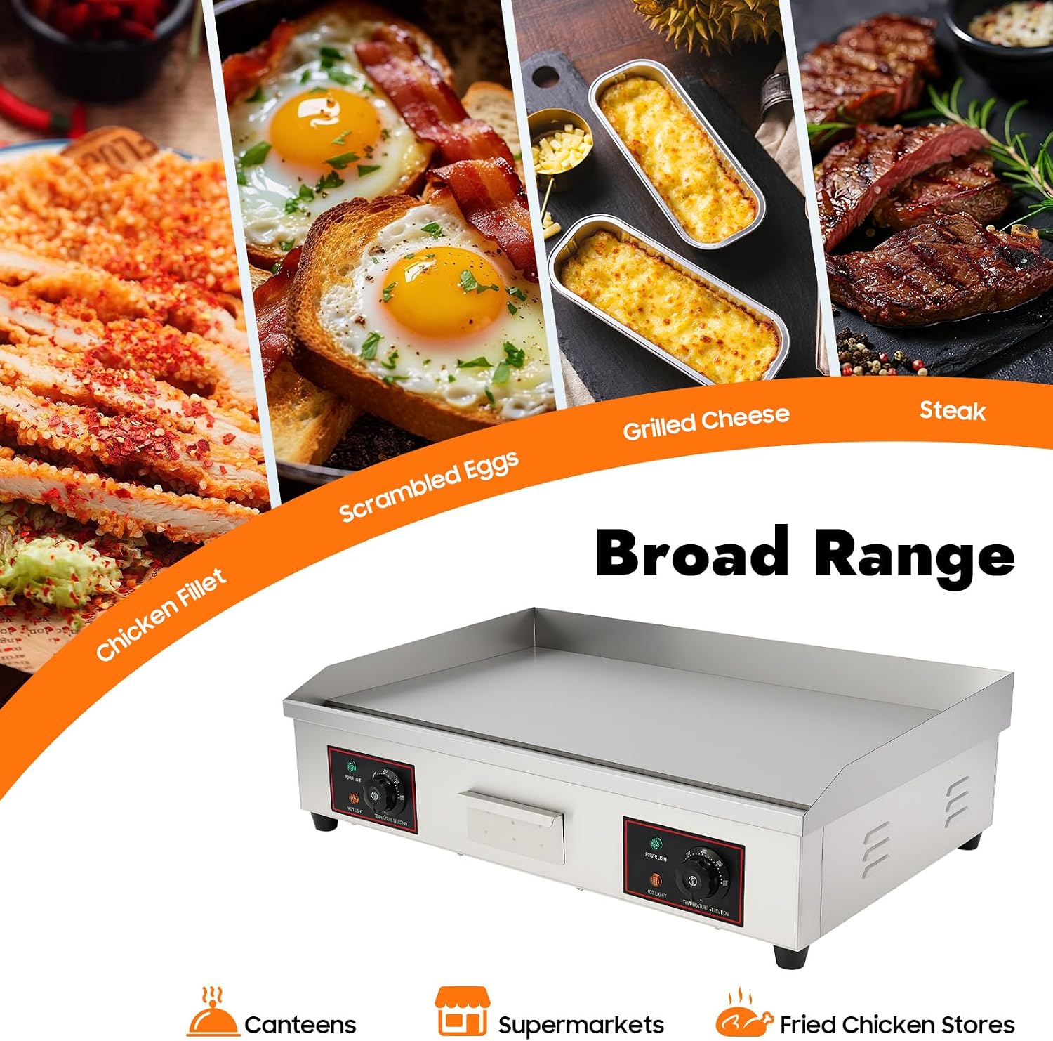 30' Commercial Electric Griddle, 110V 3000W Electric Stainless Steel Countertop Flat Top Griddle Electric Flat Top Grill Teppanyaki Grill with Adjustable Temperature Control 122-572℉ (No Plug)