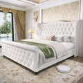 koorlian King Bed Frame,Chenille Upholstered Sleigh Bed with Scroll Wingback Headboard & Footboard,Luxury & Soft Button Tufted Modern King Bed,Easy Assembly,No Box Spring Needed