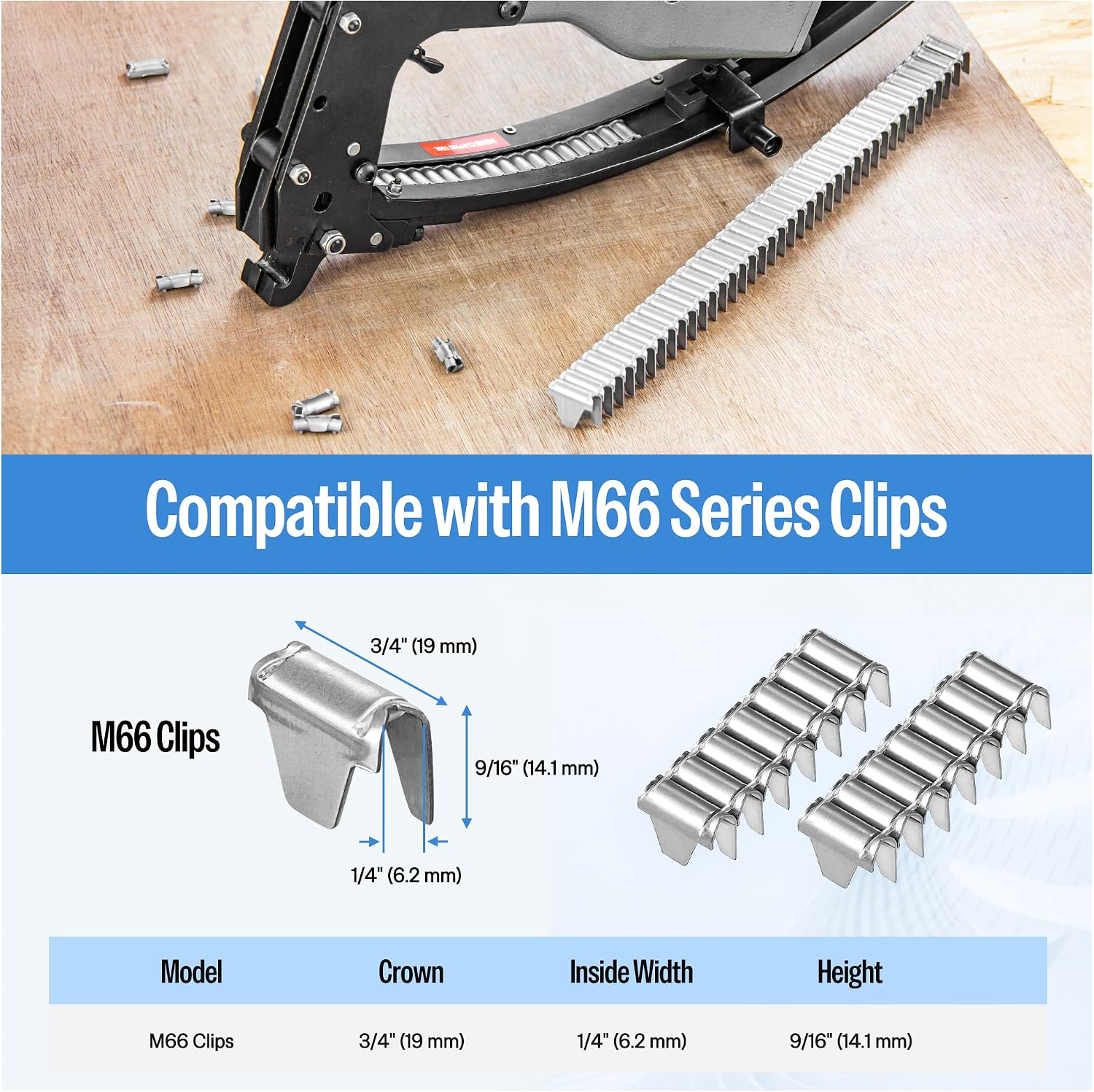meite M66B Pneumatic Clinching Clipper 3/4 Inch Crown Clinch Clip Gun for Spring Mattress, Car Seats, Wire Cages