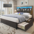 Lifezone Full Bed Frame with Headboard, Full Bed Frame with High Storage Bookcase Headboard,4 Storage Drawers & Charging Station & LED,No Box Spring Needed/Noise Free/All-Metal Support,Rustic Grey