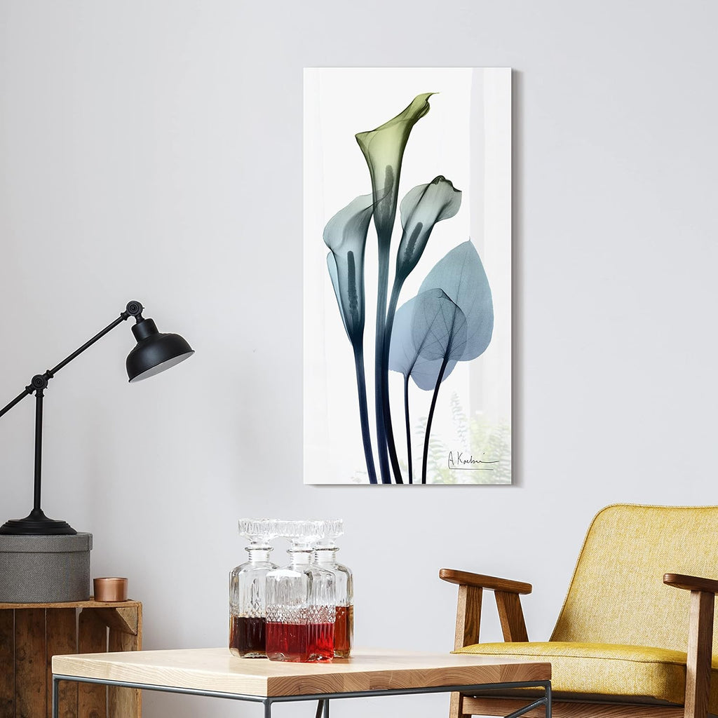 Empire Art Direct Calia Lily Frameless Free Floating Reverse Printed Tempered Glass Wall Art, X-ray Flower Wall Decor, Rectangular, Ready to Hang, Living Room, Bedroom, Kitchen, Gallery, 24' x 48'