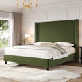 AMERLIFE King Size Bed Frame with 65' Tall Headboard, Upholstered Corduroy Bed Frame with Wingback, Platform Bed with Solid Wood Gourd Legs, Solid Slats, No Box Spring Needed, Green