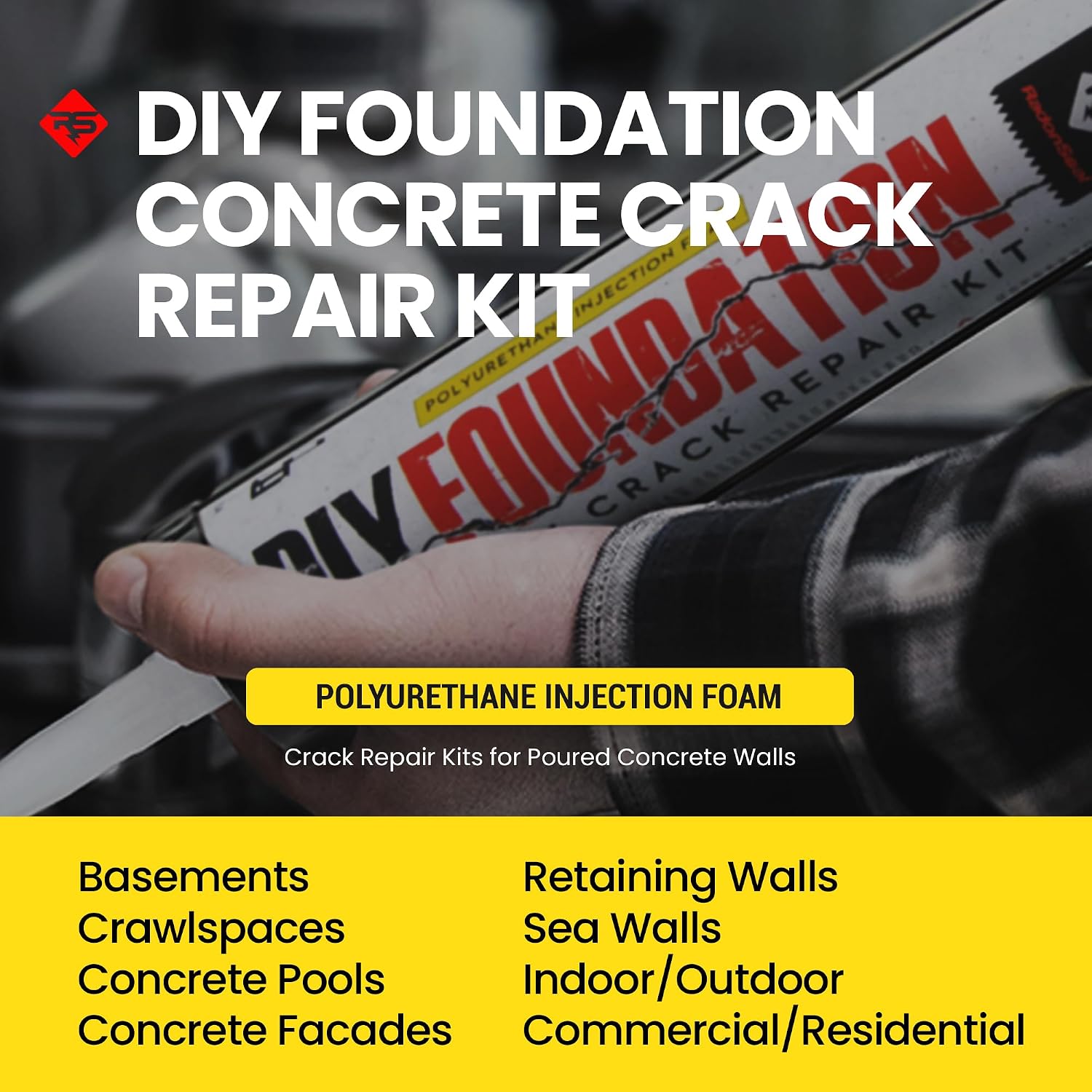 RadonSeal DIY Concrete Foundation Crack Repair Kit (20-ft) - The Homeowner's Solution to Fixing Basement Wall Cracks Like The Pros