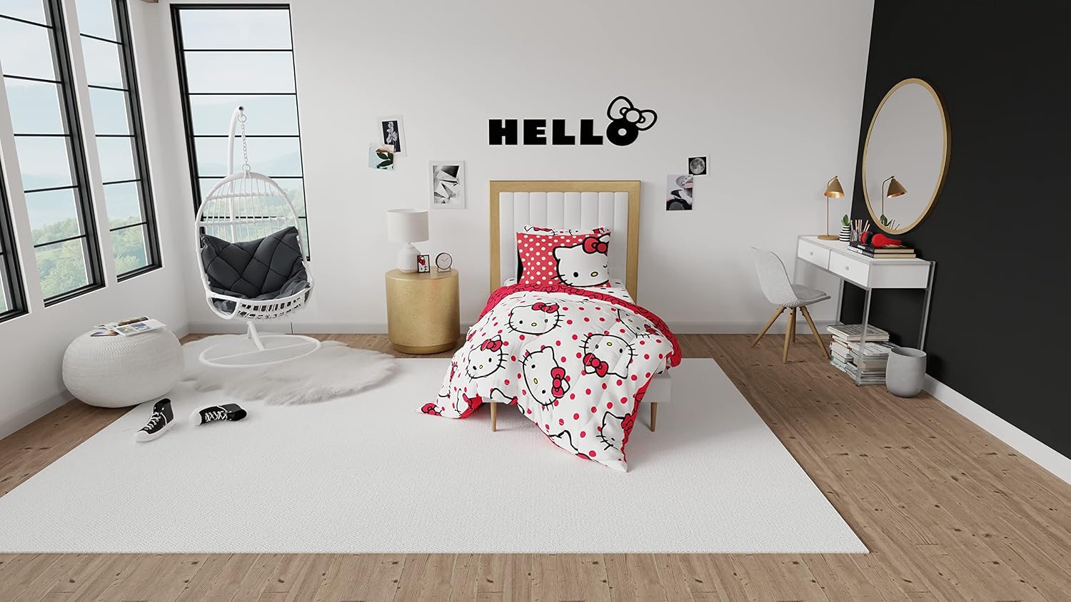 Hello Kitty Polka Dot Bedding 5 Piece Super Soft Comforter and Sheet Set with Sham, Twin, (Officially Licensed Product) by Franco Collectibles