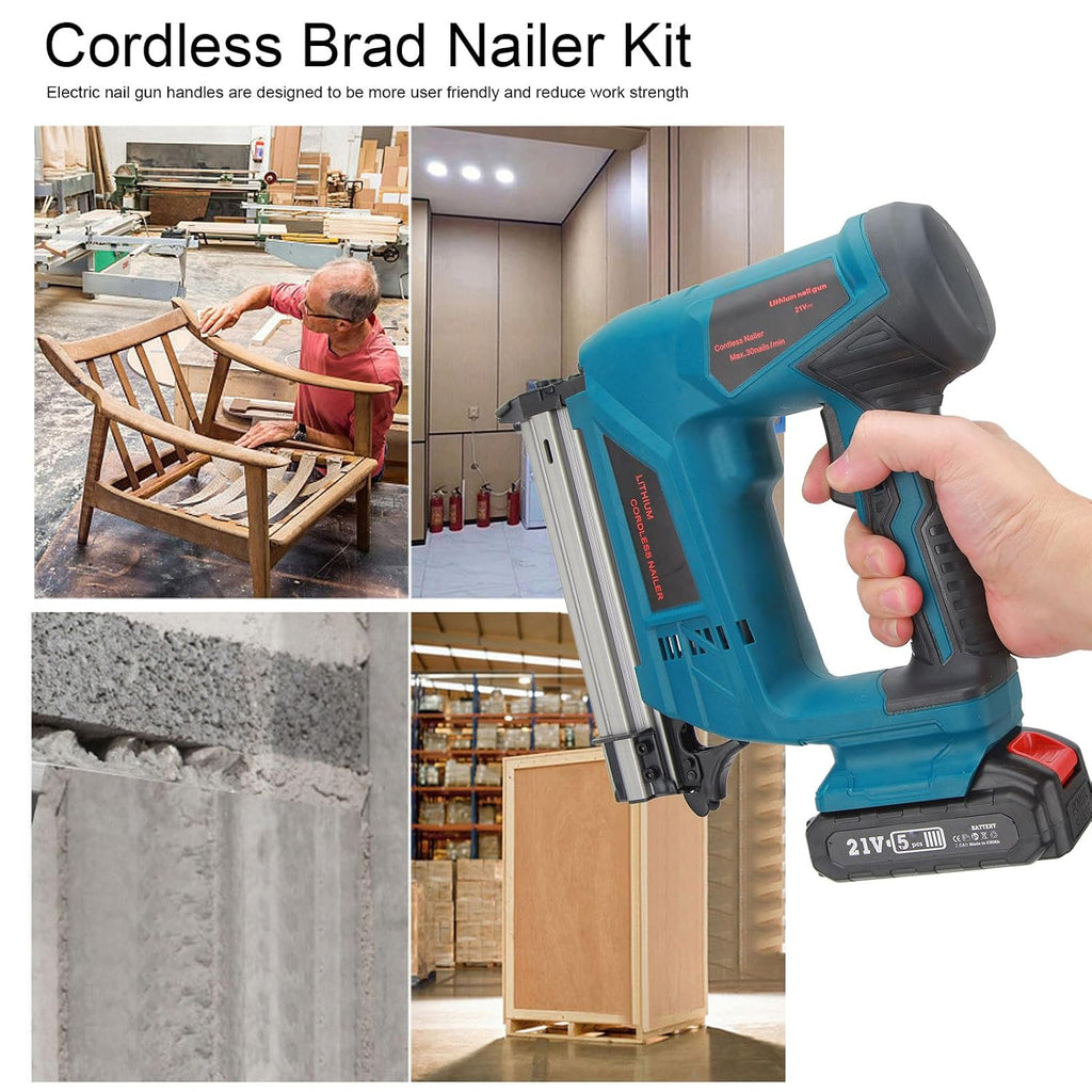 Electric Nail Guns Cordless Brad Nailer Battery Powered Brad Nailer Stapler for Carpentry and Upholstery (US Plug 100‑220V)