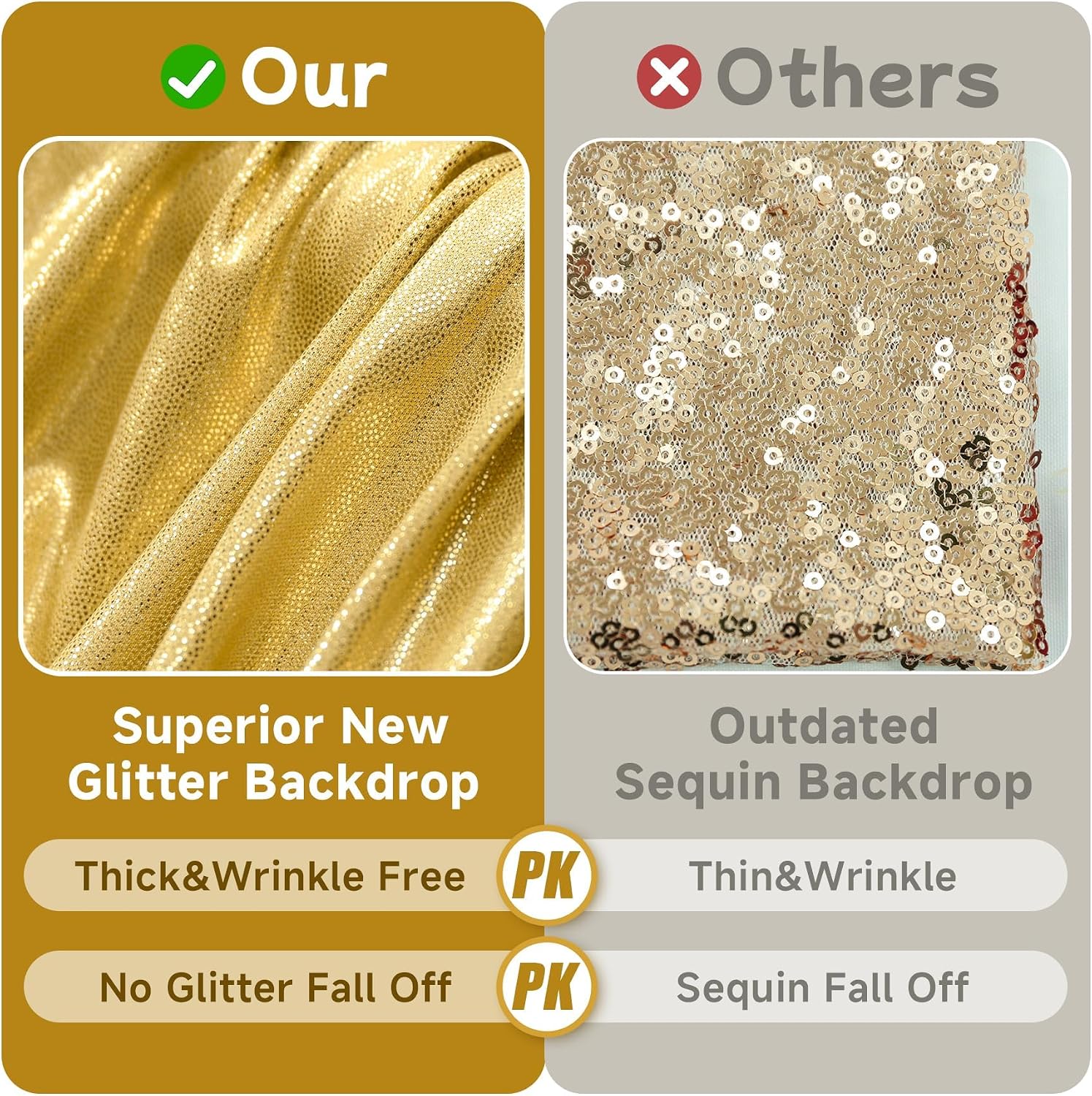 40ftx10ft Thick Gold Glitter Backdrop Curtain for Parties, Wrinkle Free Sparkling Sequin Backdrop Drapes, 8 Panels 5x10ft Shimmer Photo Back Drop Cloth for Wedding Birthday Photography Background