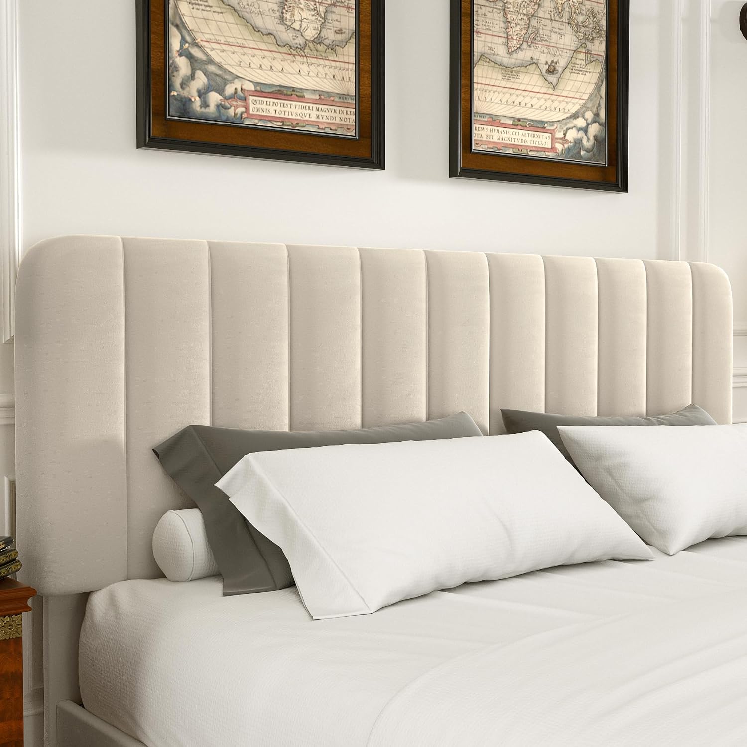VECELO King Size Upholstered Bed Frame with 4 Drawers and Headboard, Velvet Platform Storage Bedframe, Wooden Slats Support, No Box Spring Needed,Bone Beige