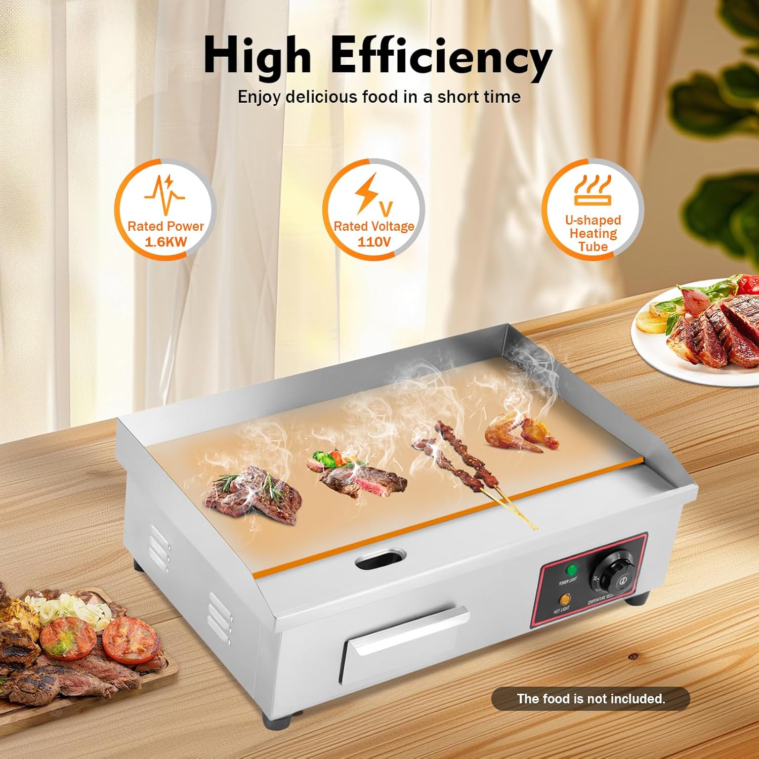 3kW 110v Portable Tabletop Flat Top Grill Electric Griddle Outdoor BBQ Camping