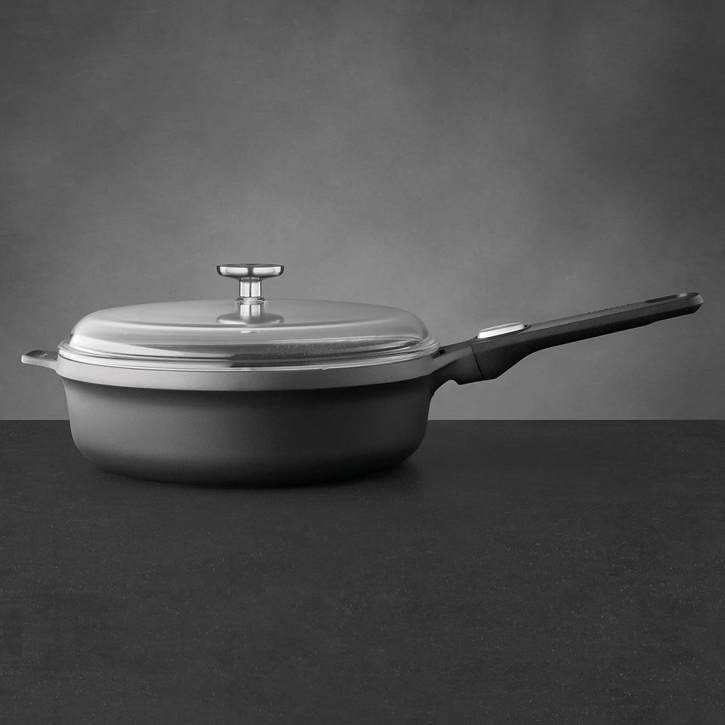 BergHOFF GEM Non-Stick 11' Sauté Pan 4.6qt., Stay-Cool Detachable Handle, Glass Lid, Ferno-Green, Non-Toxic Coating, Ovensafe
