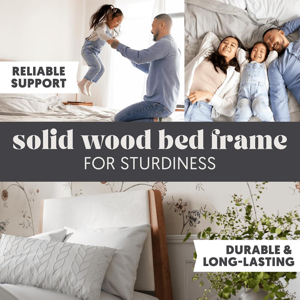 DG Casa Vandermark Solid Wood Easy Install Full Bed Frame with Unique Headboard and Wooden Slat Support Included No Box Spring Required - Beige Walnut
