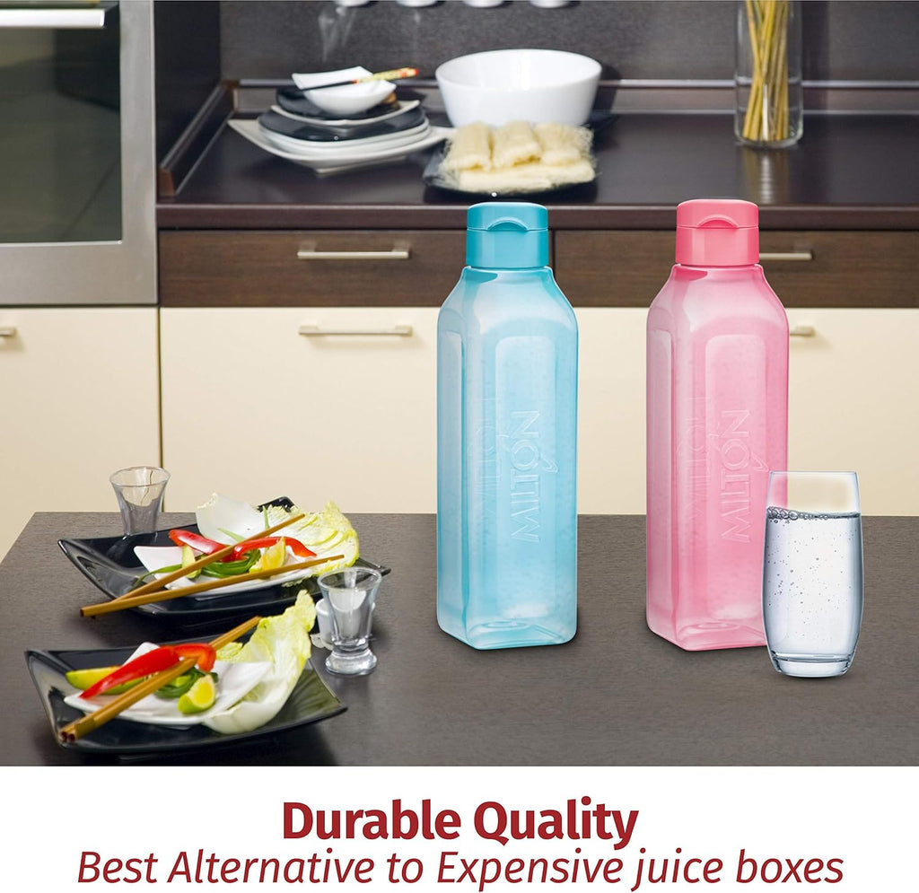 Sports Water Bottle Square Juice Box 144 Set 17 oz. Great for Juices Milk Smoothies Plastic Wide-Mouth Reusable Leak Proof Drink Bottle/Carton for School Bags Lunch Boxes Gym Flip Lid -BPA Free