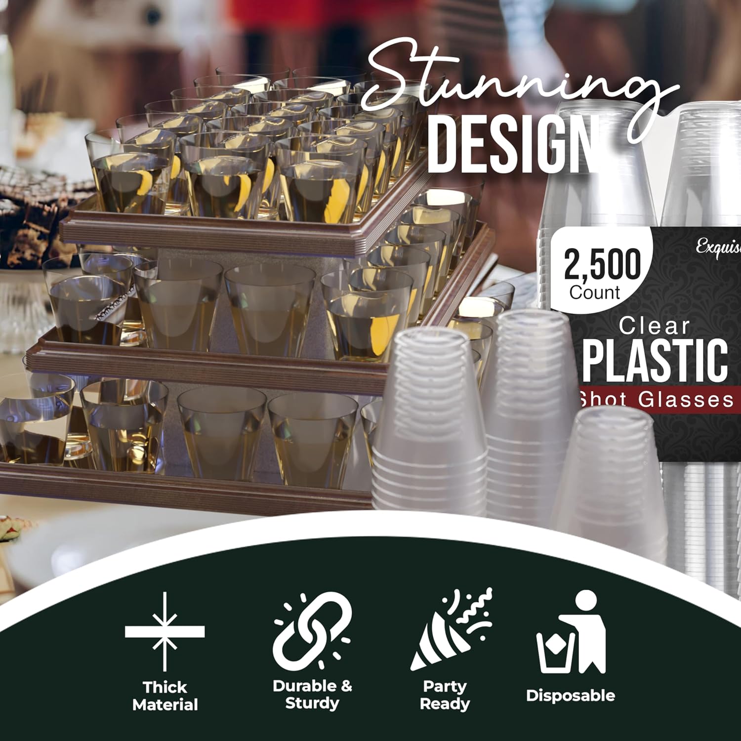 Exquisite Plastic Shot Glasses - Disposable 2500 Count 2 Oz Clear Shot Cups - Perfect Party Supplies