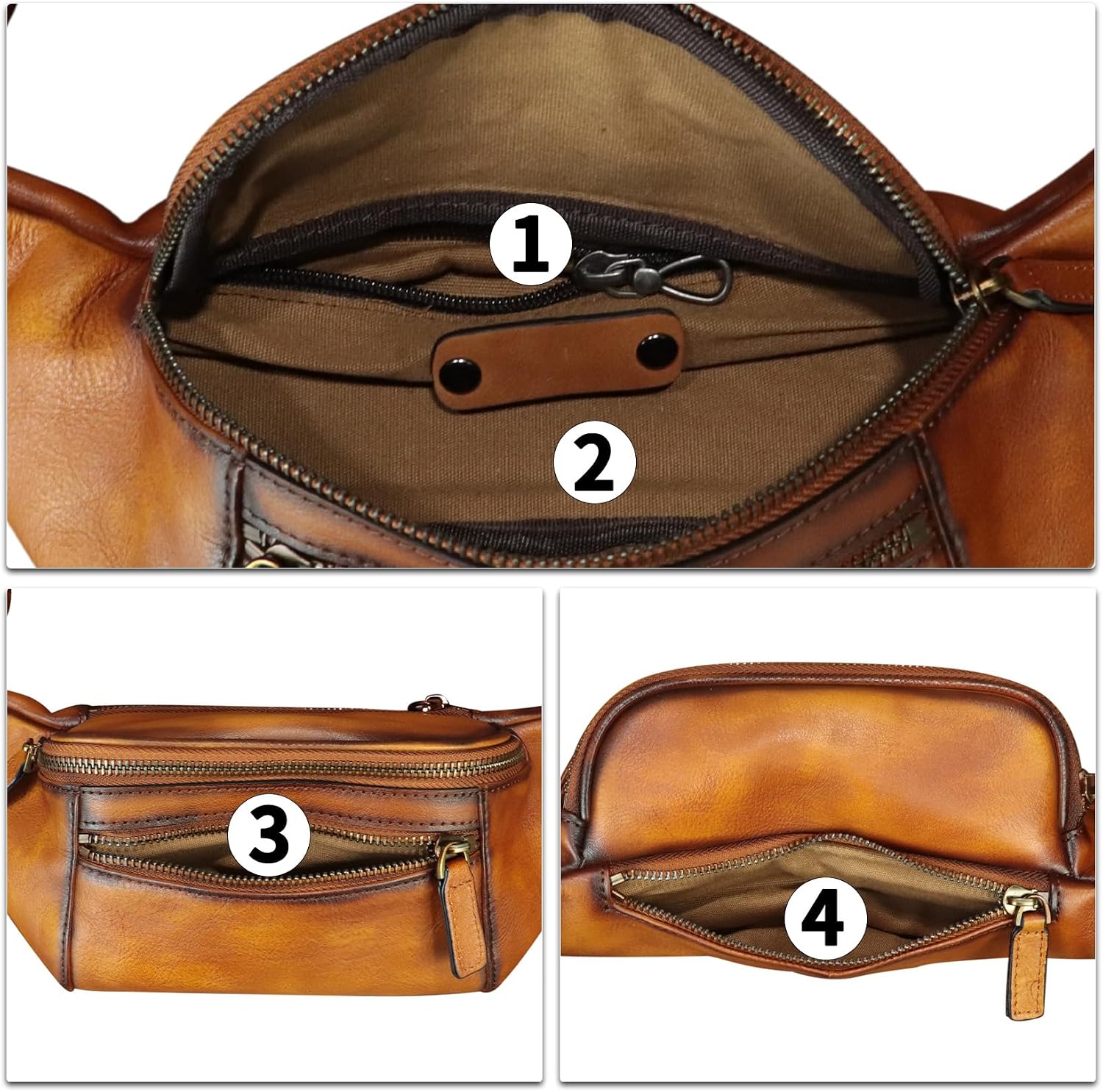 Genuine Leather Fanny Pack for Women and Men Vintage Real Leather Waist Bag Hip Bum Crossbody Sling Bags (Brown)