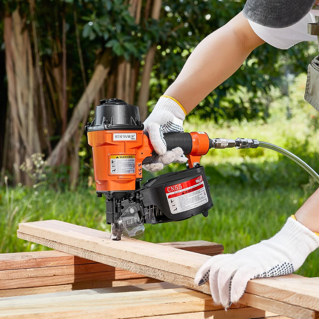 Update CN55 Siding Nailer for 1-Inch up to 2-1/4-Inch Nails, 15 Degree Coil Nail Gun with Bump Firing for Fast Nailing Speed, Coil Nail Gun for Pallets, Siding, Crating, Fencing, Decking
