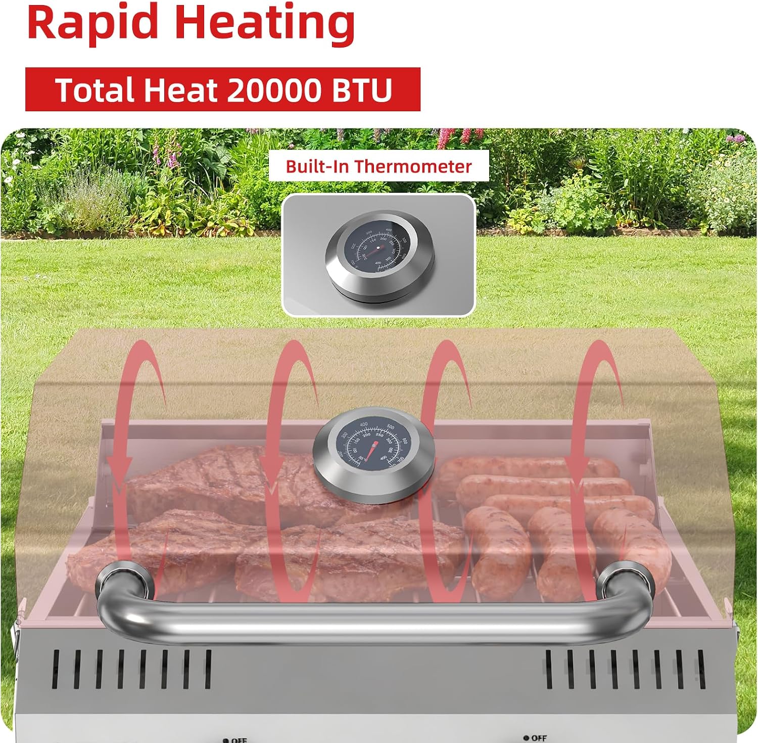 Veralune Tabletop Gas Grill, 2 Burners Portable Propane Grill, Camping Cooking Grill with Travel Lock for Camping, RV, Backyard BBQ