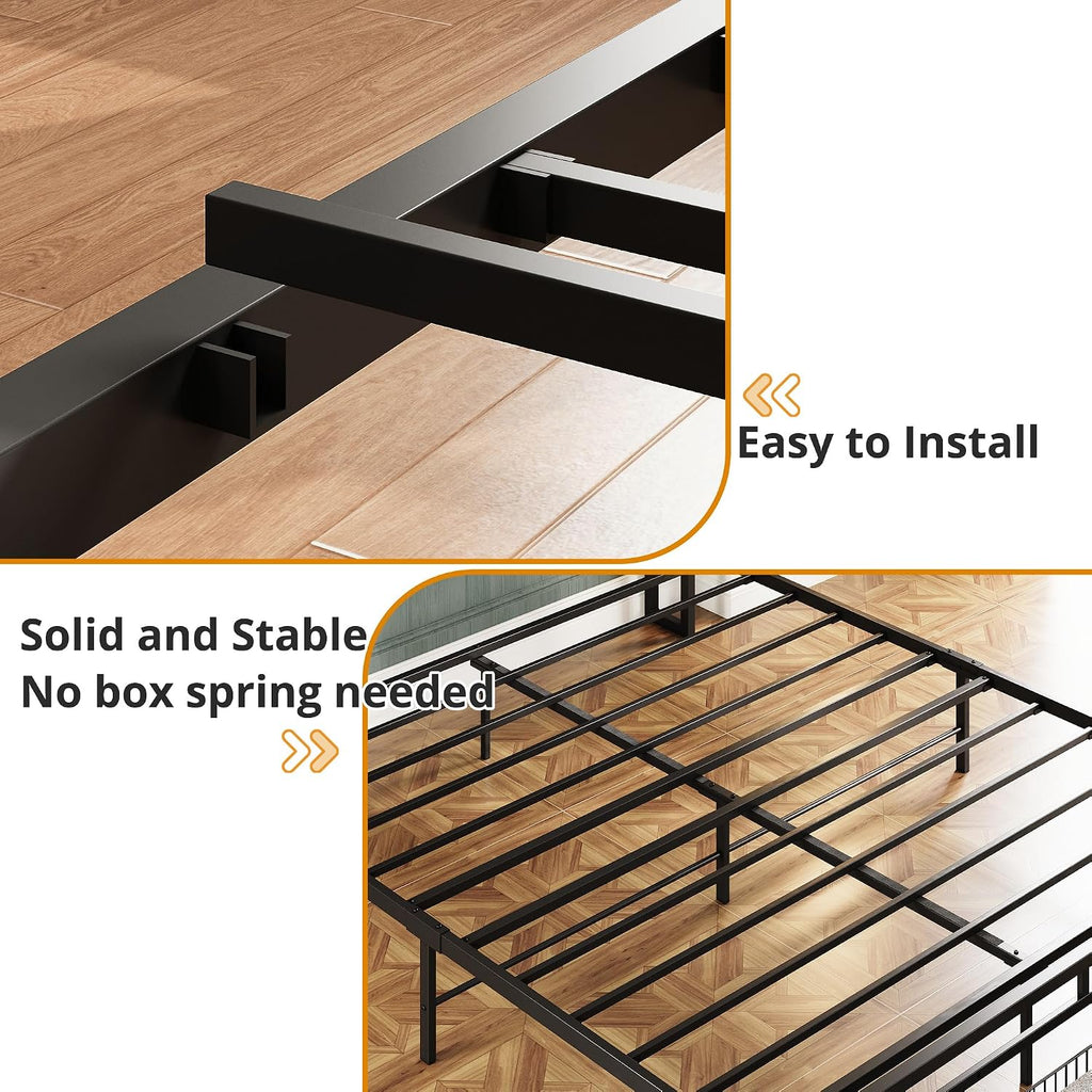LIKIMIO California King Size Bed Frame, Storage Headboard with Charging Station, Platform Bed with Drawers, No Box Spring Needed, Easy Assembly, Vintage Brown and Black