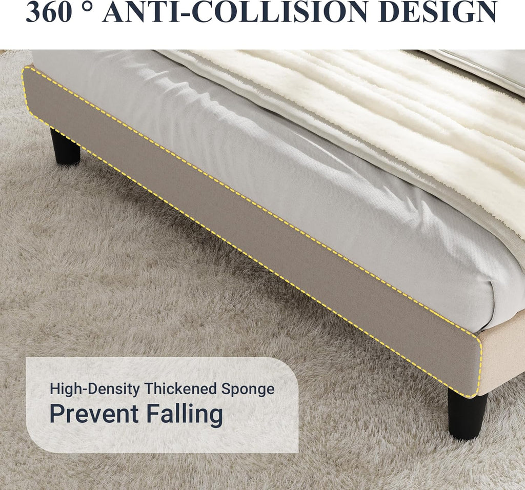Allewie Queen Size Bed Frame with Button Tufted Wingback Headboard, Modern Upholstered Bed Frame with Solid Wooden Slats Support - No Box Spring Needed, Easy Assembly, Beige