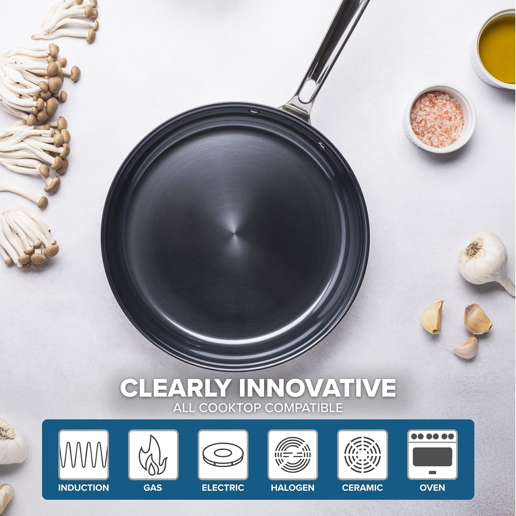 Viking 4-Ply Frying Pan, 10 Inch Laser Clad Titanium Performance Ti Kitchen Cookware, Blue/SIlver
