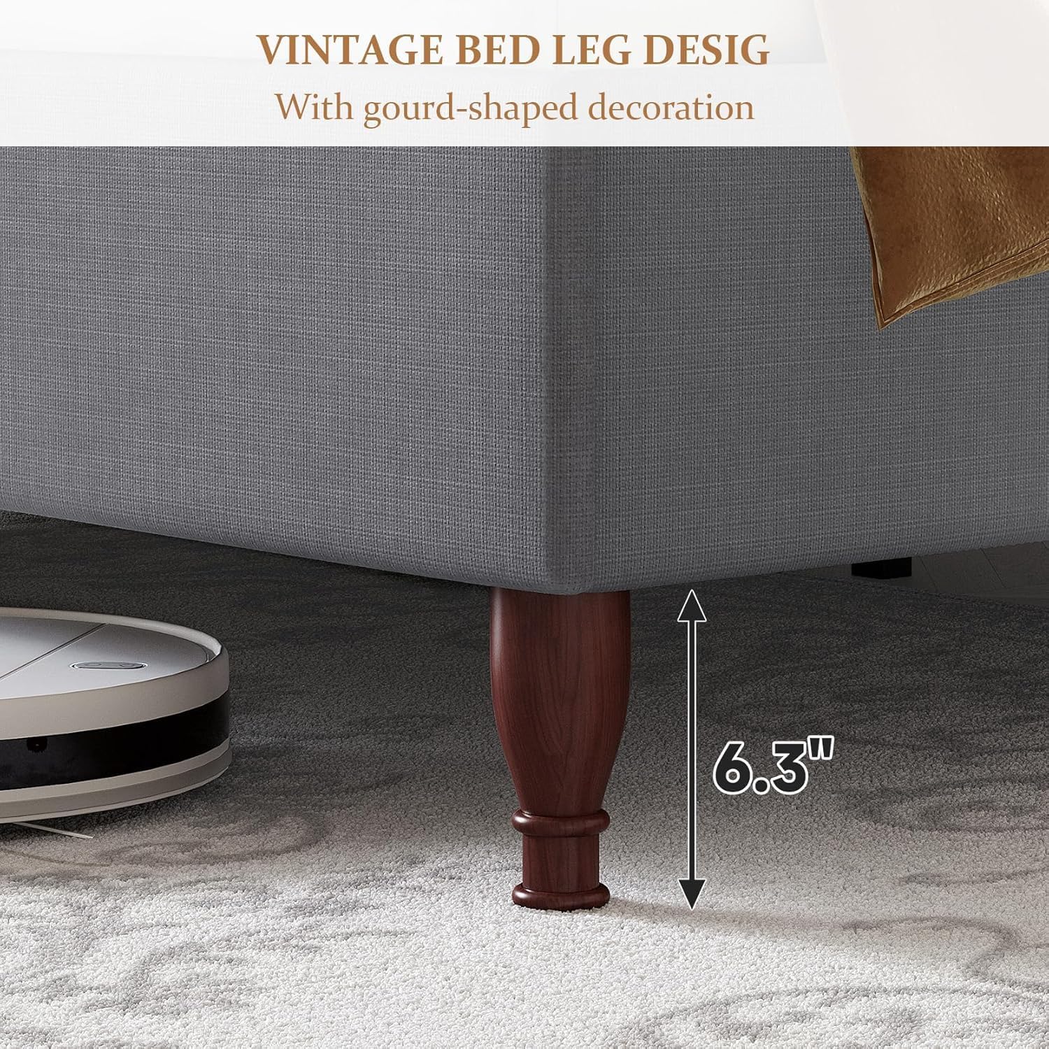 koorlian King Size Bed Frame Upholstered Platform Bed with 51' Tall Headboard Wingback, Soft Fabric, Retro Simple Style Platform Bed No Box Spring Needed, Easy Assembly, Grey