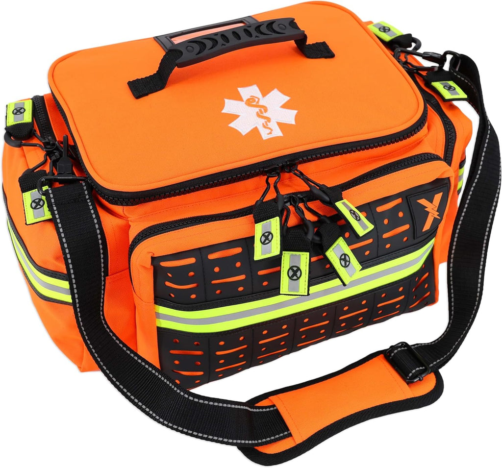 Lightning X Products Lightning X Mid-Sized First Responder EMT Bag | LXMB25 Fully Stocked Aid Kit w/ 200+ BLS Supplies - Orange