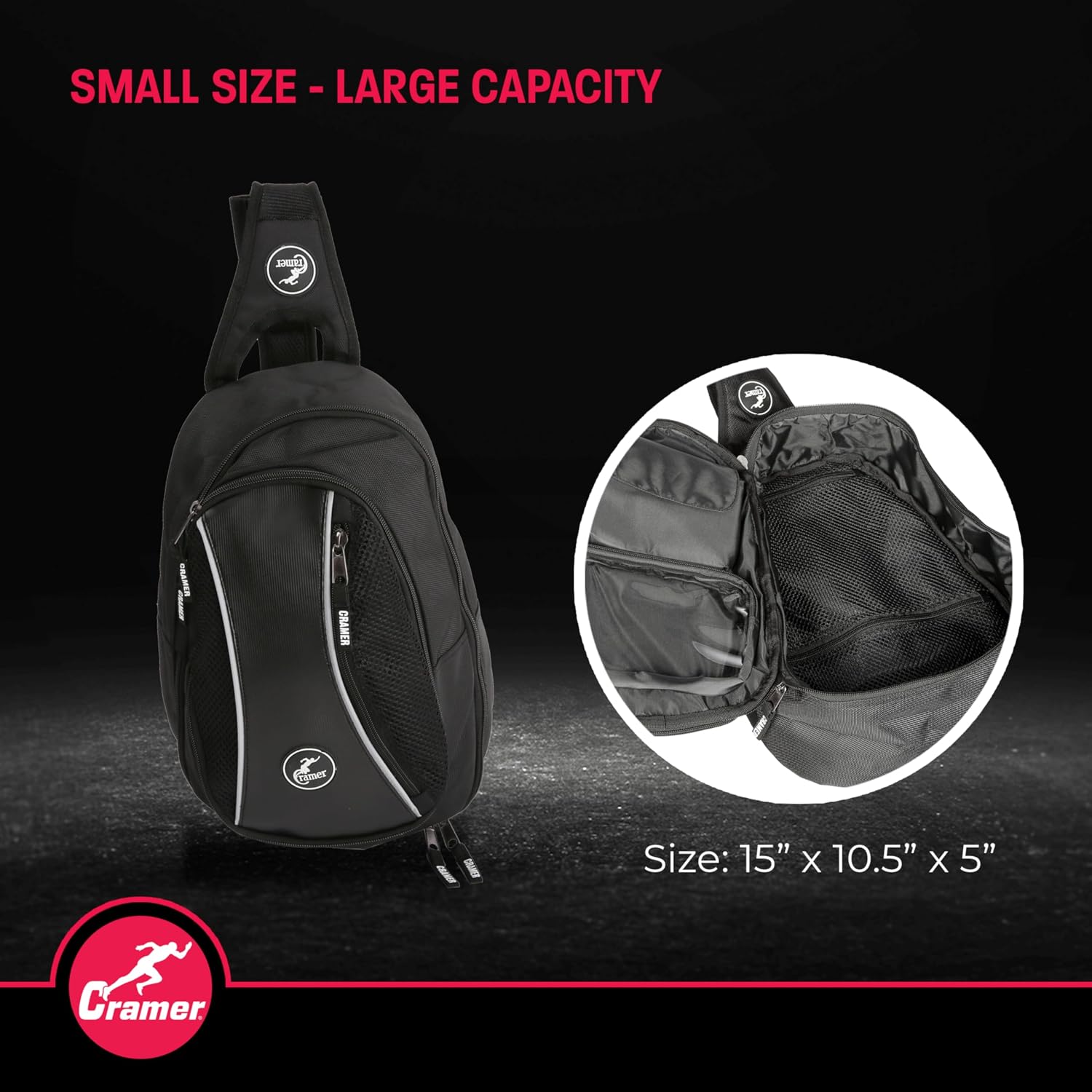 Cramer Sling Pack Elite, Small Athletic Trainer Bag for Carrying Supplies, Cross Body Travel Bag for for Trainers, Single Strap Organizing Backpack with Ample Storage and Easy Access