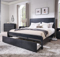 Aitjunz Modern King Size Bed Frame with 50' Tall Headboard, Wood King Size Platform Bed Frame w/3 Storage Drawers, Curved Profile Design, Wood & Steel Platform Bed, No Box Spring Needed, Black