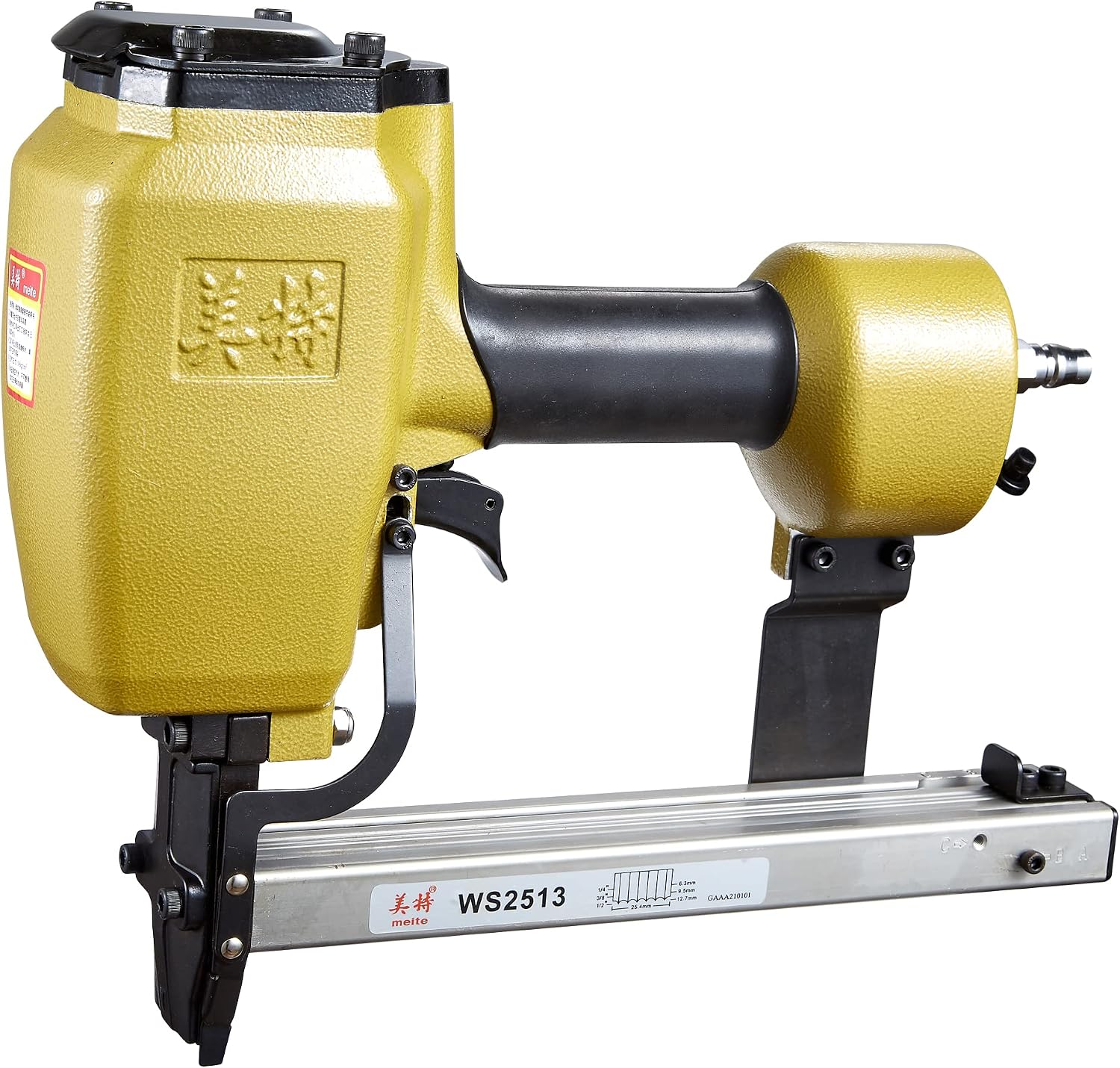 meite Pneumatic Corrugated Stapler, Accepts 25 Gauge 1-Inch Crown (1/4-Inch to 1/2-Inch Length) Corrugated Fasteners, Pneumatic Corrugated Fastening Tool for Woodworking (Model WS2513)
