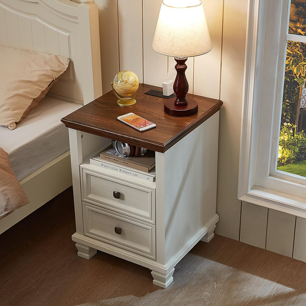 SAVOR LIFE Farmhouse Dresser and Nightstand Sets 3 Piece, 5 Drawer Dresser & 2 Drawer Nightstand Set, Rustic Wood Bedroom Furniture Set for Home, Bedroom, Hallway, White
