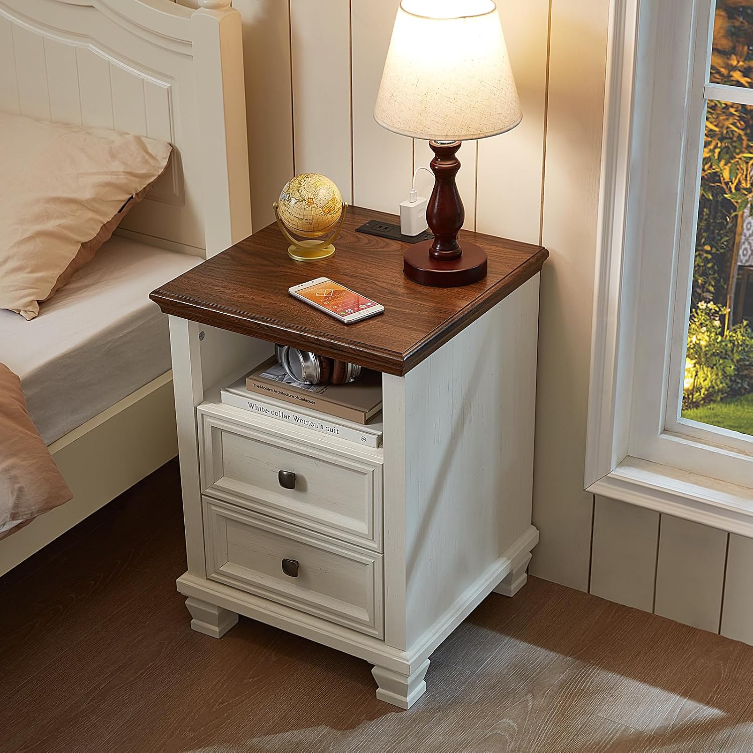 SAVOR LIFE Farmhouse Dresser and Nightstand Sets 3 Piece, 7 Drawer Dresser & 2 Drawer Nightstand Set, Rustic Wood Bedroom Furniture Set for Home, White