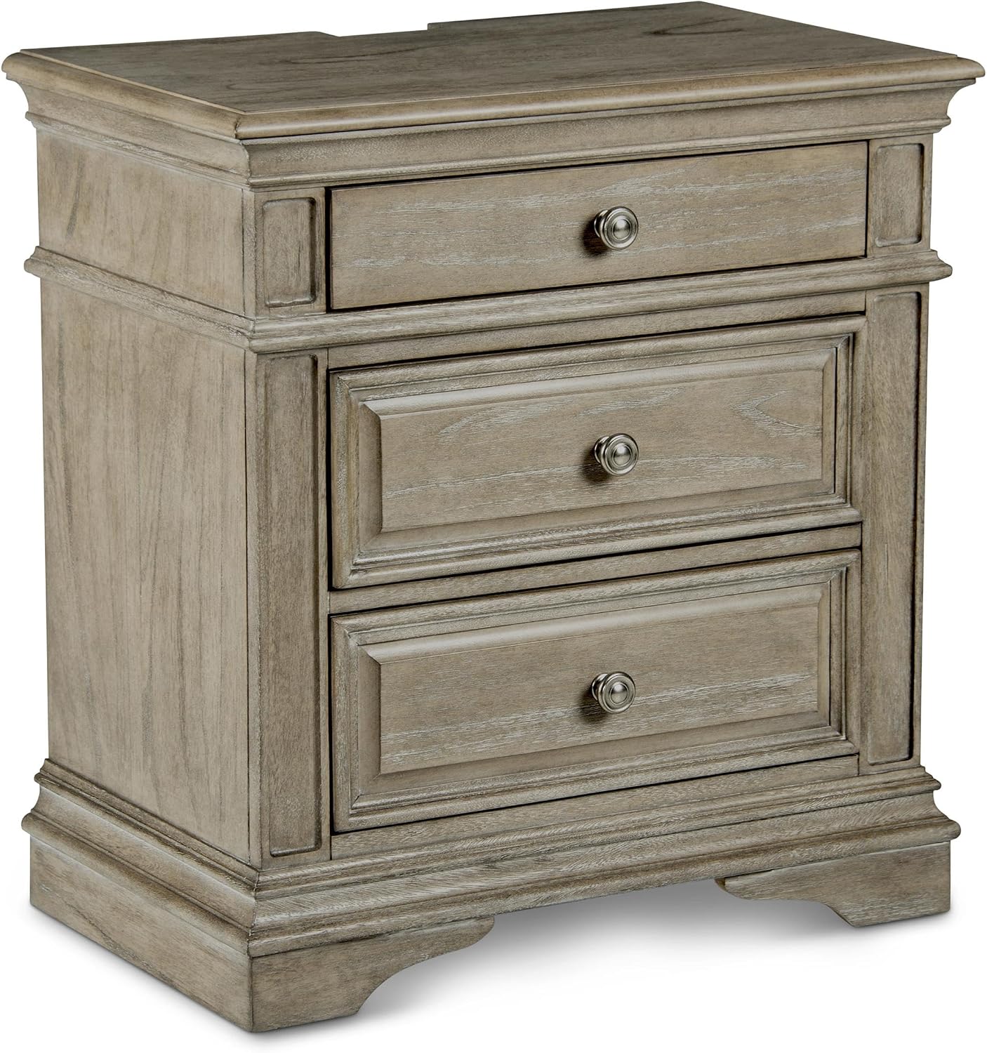Steve Silver Furniture Highland Park Nightstand, Driftwood Finish, Nickle Hardware, 2 USB Charging Ports, 2 Full Size Drawers & 1 Half Size Drawer, Bedroom, 28' L x 17' D x 29.5' H, Brown