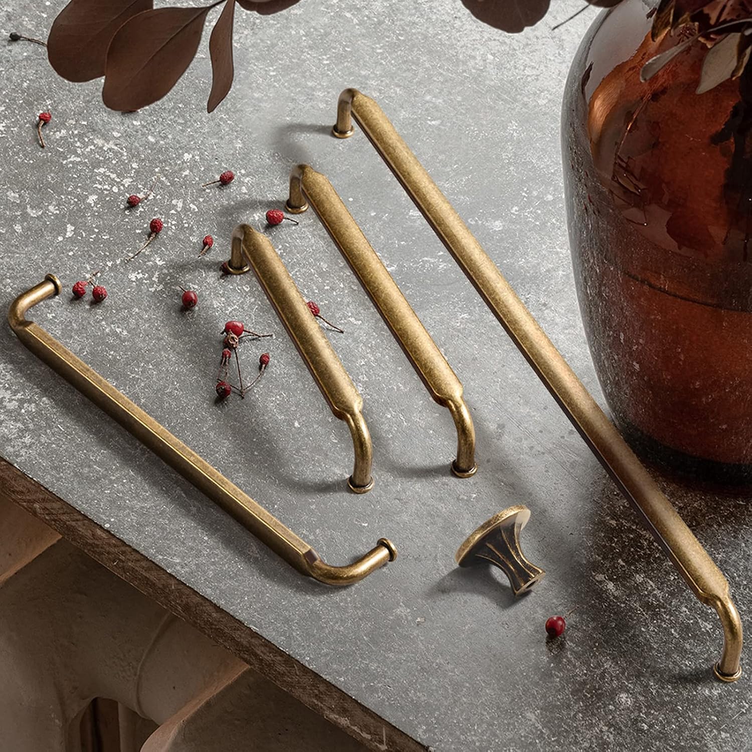 Goo-Ki 6 Pack 12-3/5 Inch （320mm） Hole Center Cabinet Pulls Antique Brass Zinc Alloy Kitchen Drawer Pulls Drawer Handles 13.05 Inch Length 2202-GT-320
