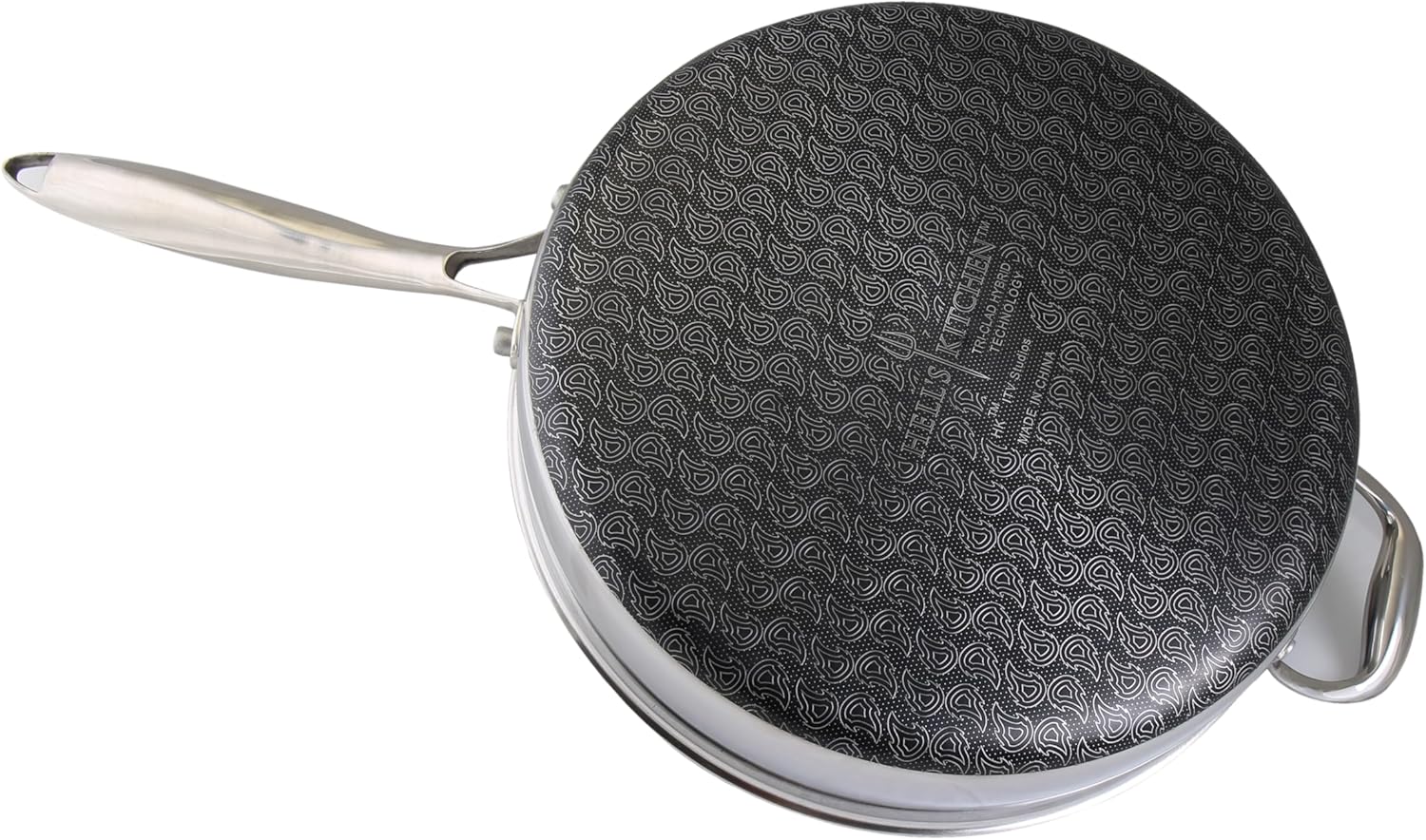 Hell's Kitchen Hybrid 4 Qt Sauté Pan and lid, Tri-Clad Stainless Steel and Nonstick Ceramic, PFAS Free, no PFOA, no PTFE, no Teflon, Non Toxic Cookware, Metal Utensil Safe, All Cooktops and Oven Safe